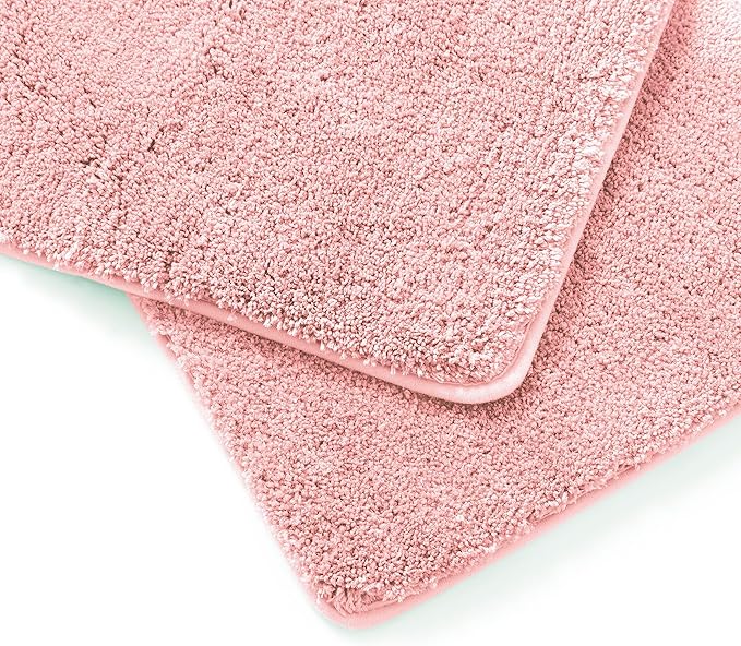 YHF Bathroom Rug Set 2Piece, Thick &Soft Microfiber Shaggy, U Shaped Contour, Machine Washable Bath Mats, Absorbent Bath Rugs, Non-slip Rubber Backing Bath Mat for Bathroom Floor, Tub and Shower, Pink