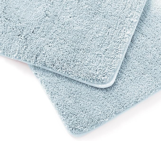 YHF Bathroom Rugs 17”x24, Extra Thick & Soft Microfiber Shaggy, Machine Washable Bath Mats, Absorbent Bath Rugs, Non-Slip Rubber Backing Bath Mat for Bathroom Floor, Tub and Shower, Blue