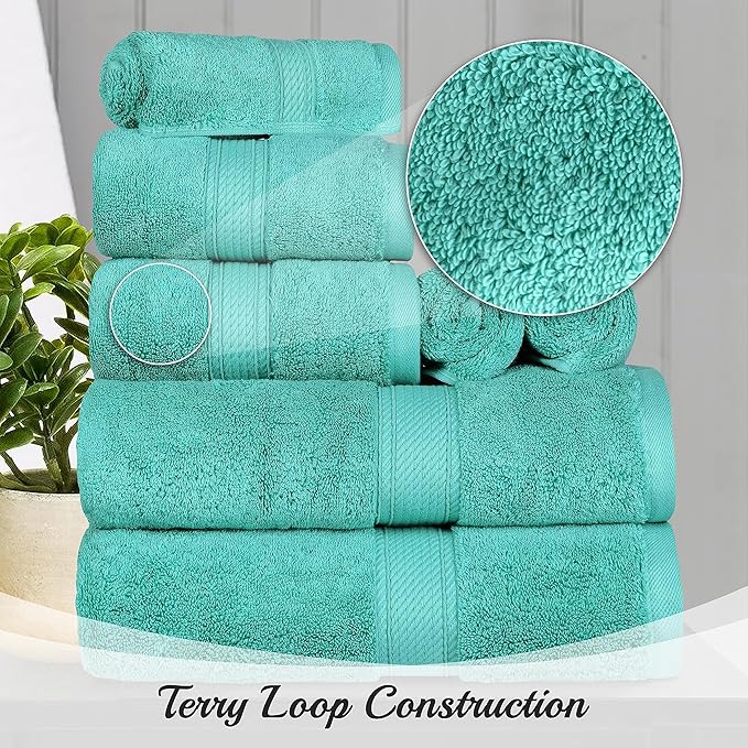 BNM Egyptian Cotton Heavyweight Towels, Ideal For Bathroom, Shower, Spa, 800 GSM Bath Towels, Highly-Absorbent, Luxury Bathroom Essentials, Ultra-Soft Plush Home Basics, Bath Towel Set of 4, Turquoise