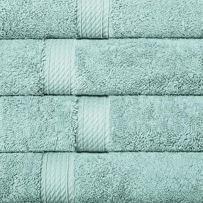 BLUENILEMILLS BNM Egyptian Cotton 4-Piece Towel Set, Includes 4 Hand Towels, Attached Loop for Easy Hanging and Storage, Hotel Quality, Perfect for Bathroom, Gym, Shower Space, or Spa, Sea Foam