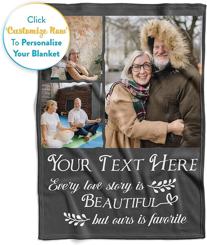 Ships Next Day, Custom Blanket with Picture and Text - Printed in USA, Personalized Photo Blanket with Text (Fleece 50x60)