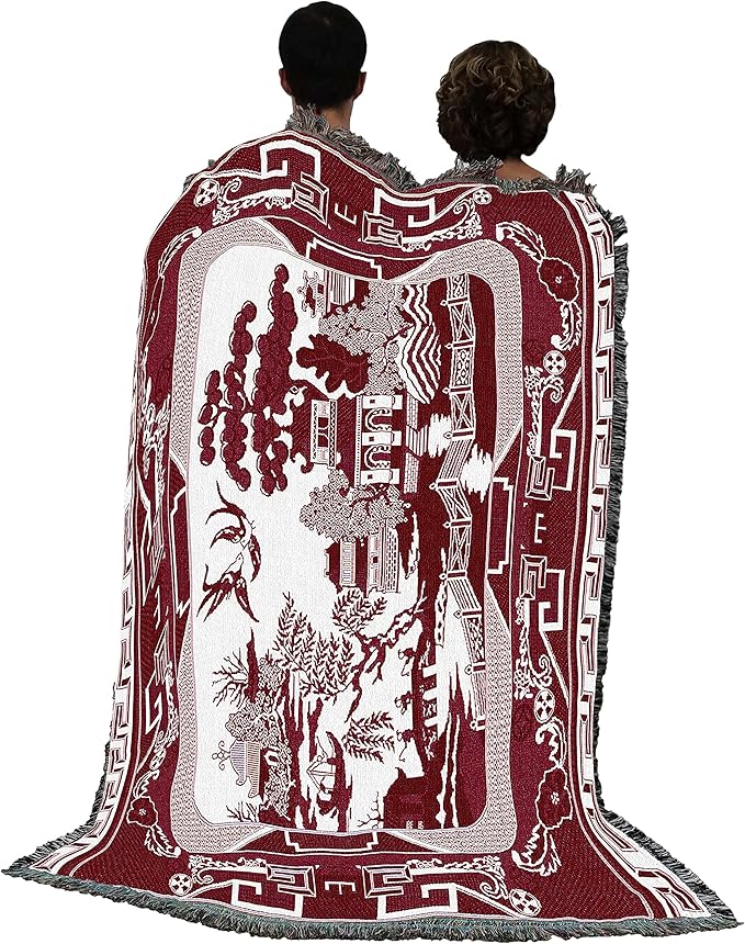 Pure Country Weavers Red Willow Blanket - Asian Gift Tapestry Throw Woven from Cotton - Made in The USA (72x54)