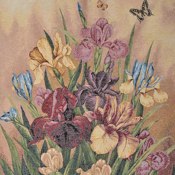 AureoMadis Vintage Floral Tapestry Wall Hanging Set with Telescopic Rod & Tassels - Jacquard Woven Fabric Aesthetic Flower Wall Tapestries for Bedroom/Living Room Decor Spring Botanical Art (27"x42")