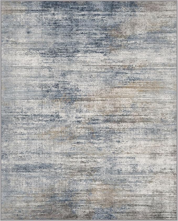 GENIMO Washable Area Rugs for Living Room Bedroom, 6X9 Modern Abstract Non Slip Rug, Low Pile Soft Contemporary Indoor Floor Carpet Cover for Dinning Room Kitchen, Denim Blue Gray