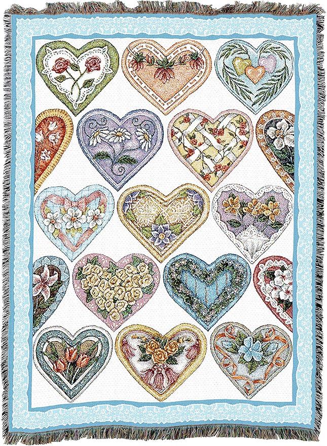 Pure Country Weavers Hearts to You Blanket by Judy Hand - Garden Floral Gift Tapestry Throw Woven from Cotton - Made in The USA (72x54)