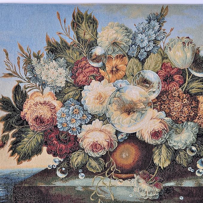 AureoMadis Vintage Floral Tapestry Wall Hanging Set with Telescopic Rod & Tassels - Jacquard Woven Fabric Aesthetic Flower Wall Tapestries for Bedroom/Living Room Decor Spring Botanical Art (27"x42")