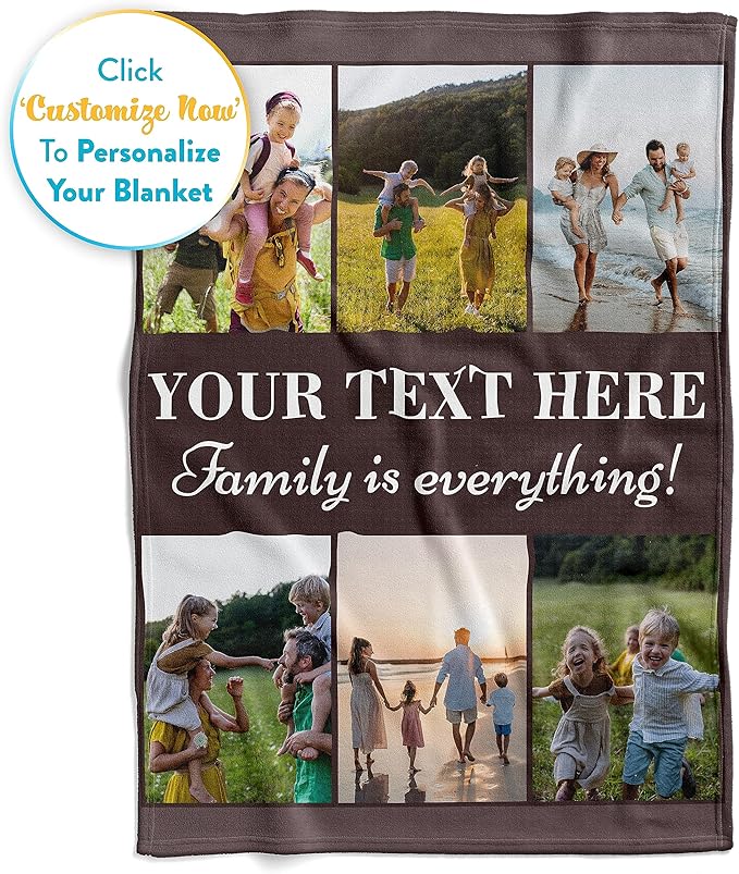 Ships Next Day, Custom Blanket with Picture and Text - Printed in USA, Personalized Photo Blanket with Text (Fleece 50x60)