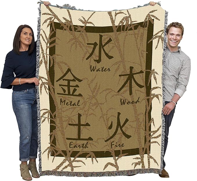Pure Country Weavers Feng Shui Blanket - Chinese Asian Symbols for Elements Gift Tapestry Throw Woven from Cotton - Made in The USA (72x54)