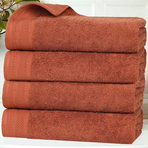 Superior Honeycomb Cotton Medium Weight Towels, for Guest Bath, Master Bathroom, Shower, Quick Dry, Adults, Home Essentials, Textured Waffle Border, Towel Set, Bath Towels, Set of 4, Rust