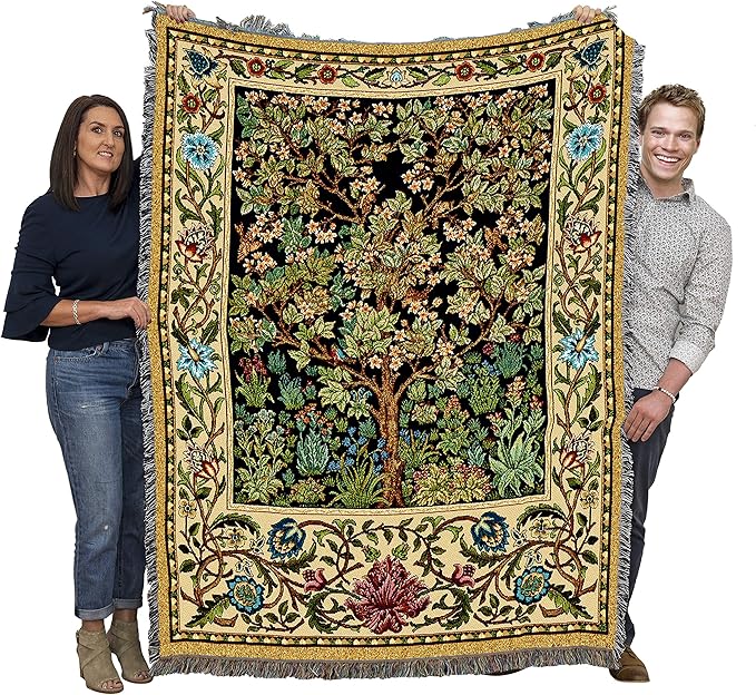 Pure Country Weavers William Morris Tree of Life Blanket - Arts & Crafts - Gift Tapestry Throw Woven from Cotton - Made in The USA (72x54)