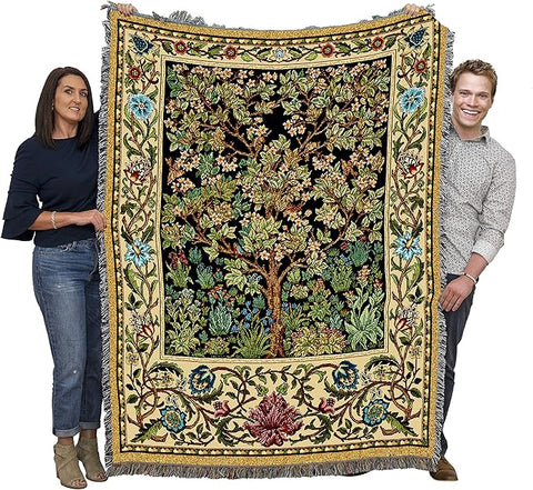 Pure Country Weavers William Morris Tree of Life Blanket - Arts & Crafts - Gift Tapestry Throw Woven from Cotton - Made in The USA (72x54)