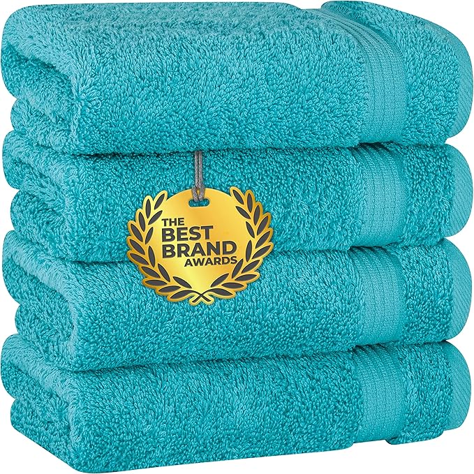 Cotton Paradise Hand Towels for Bathroom, 100% Cotton Turkish 4 Piece Hand Towel Set, Soft Absorbent Face Towels, Aqua Blue Hand Towels