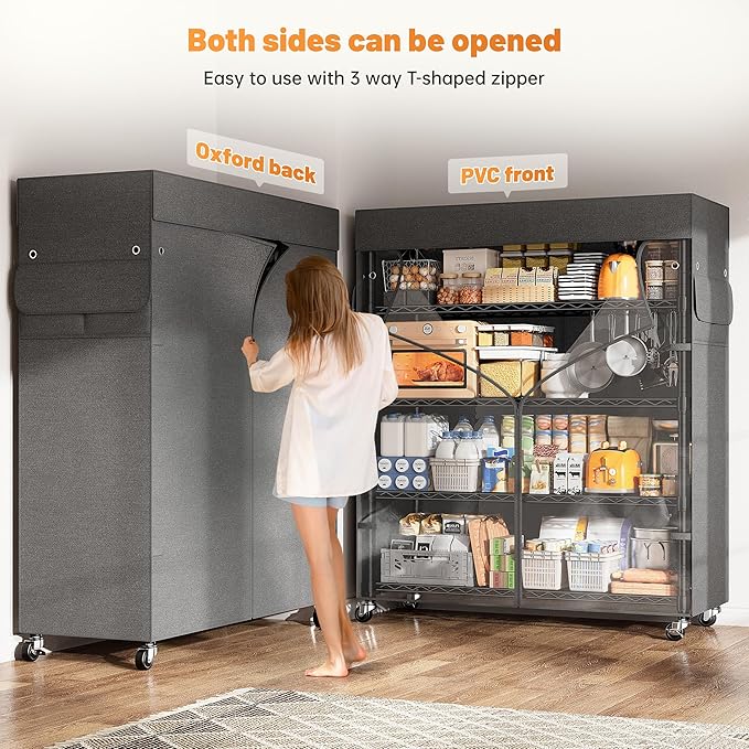 REIBII 72.8" H Storage Shelves with Wheels Wire Shelving Cover Heavy Duty Metal Shelving for Dorm Storage Shelves, Garage Storage Rack Shelf Commercial Shelving,35" W*16" D*72.8" H