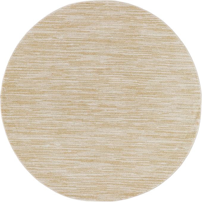 Nourison Home Essentials Indoor/Outdoor Ivory Gold 4' x Round Area Rug, Easy Cleaning, Non Shedding, Bed Room, Living Room, Dining Room, Backyard, Deck, Patio (4 Round)
