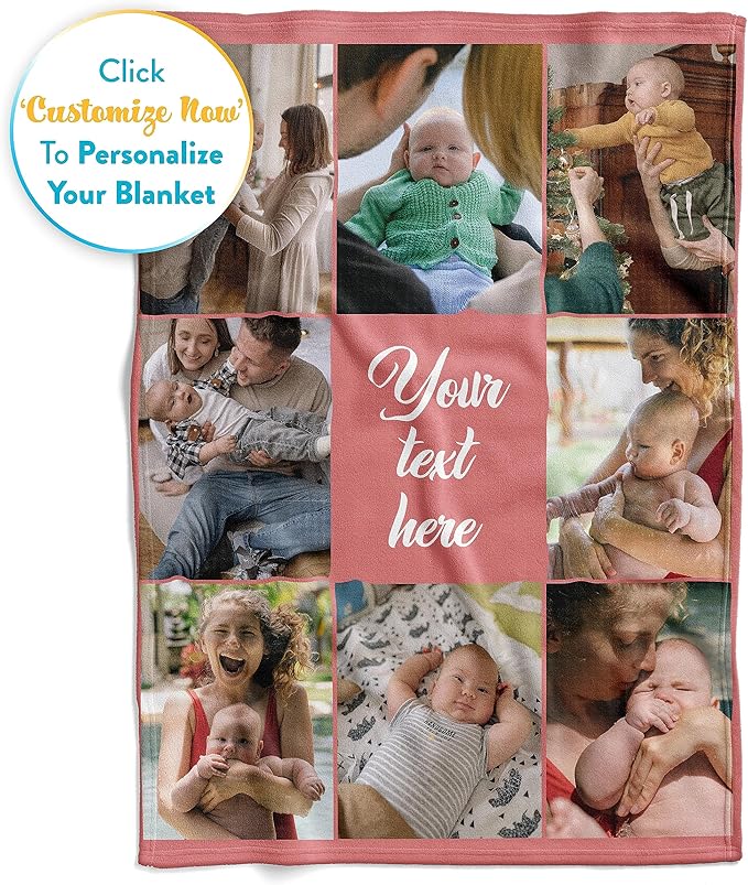 Ships Next Day, Custom Blanket with Picture and Text - Printed in USA, Personalized Photo Blanket with Text (Sherpa 50x60)