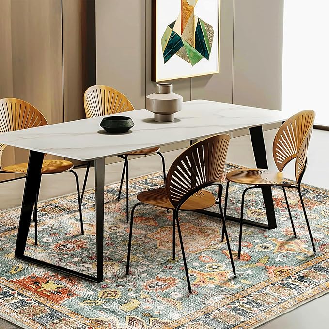 Area Rug 3'x5' Washable Vintage Traditional Floor Rugs Cover Foldable Thin Retro Accent Indoor Distressed Non Slip Carpet Floral Print Mat Bedroom Living Room Bathroom