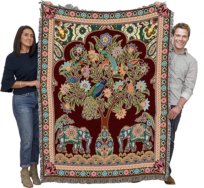Pure Country Weavers Asian Elephants Blanket - Tree of Life Gift Tapestry Throw Woven from Cotton - Made in The USA (72x54)