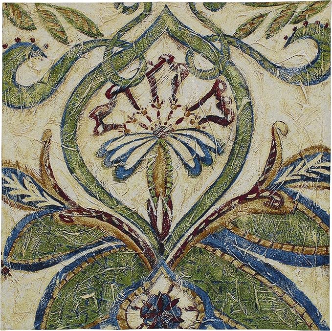 Textured Tapestry II by Chariklia Zarris | Woven Tapestry Wall Art Hanging | Plant Design with Loam Persian Motifs | 100% Cotton USA Size 31x31