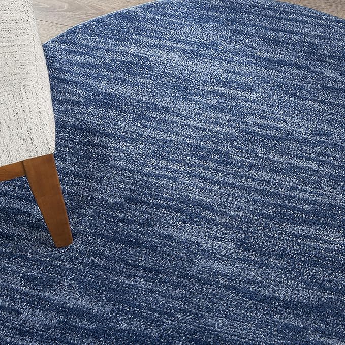 Nourison Home Essentials Indoor/Outdoor Navy Blue 4' x Round Area Rug, Easy Cleaning, Non Shedding, Bed Room, Living Room, Dining Room, Backyard, Deck, Patio (4 Round)