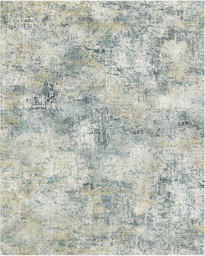 GENIMO Washable Area Rugs for Living Room Bedroom, 8x10 Modern Abstract Non Slip Rug, Low Pile Soft Contemporary Indoor Floor Carpet Cover for Dining Room Kitchen, Teal