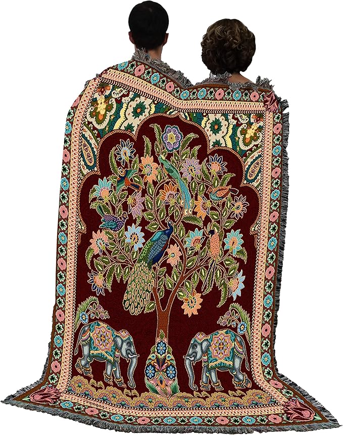 Pure Country Weavers Asian Elephants Blanket - Tree of Life Gift Tapestry Throw Woven from Cotton - Made in The USA (72x54)