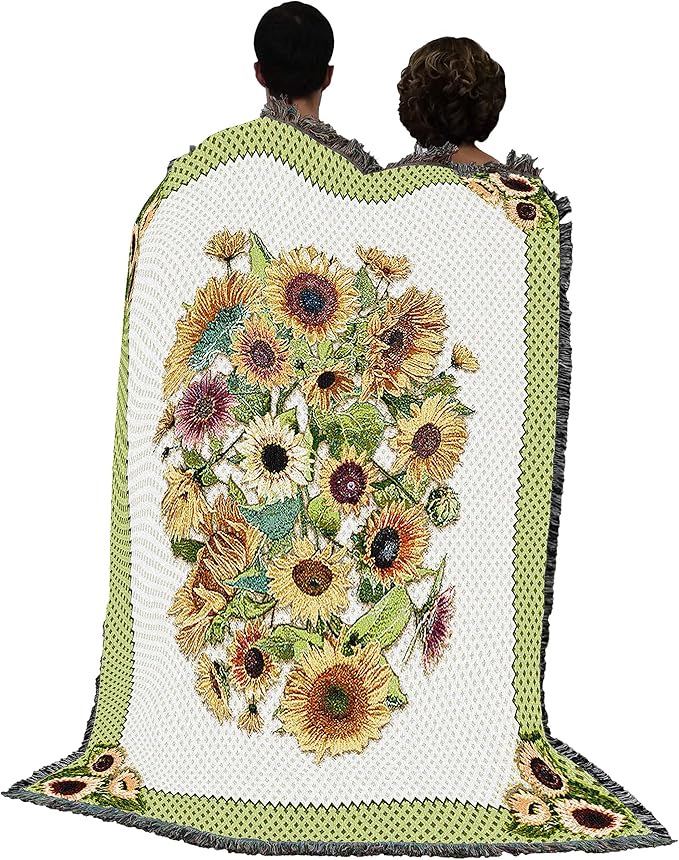 Pure Country Weavers Sunflower Garden Blanket by Judy Hand - Garden Floral Gift Tapestry Throw Woven from Cotton - Made in The USA (72x54)