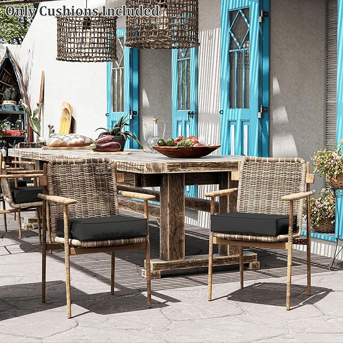 Patio Chair Cushions 18.5 X 16 X 4 Inch Waterproof Outdoor Seat Cushions for Patio Furniture, Outdoor Sofa Couch Pads with Ties & Handle, Set of 2, Black