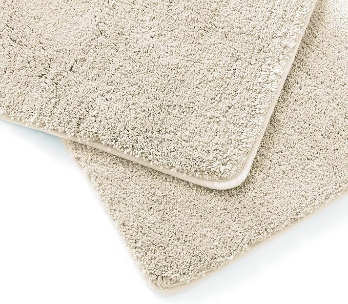 YHF Bathroom Rugs 17" X 24", Extra Thick & Soft Microfiber Shaggy, Machine Washable Bath Mats, Absorbent Bath Rugs, Non-Slip Rubber Backing Bath Mat for Bathroom Floor, Tub and Shower, Beige
