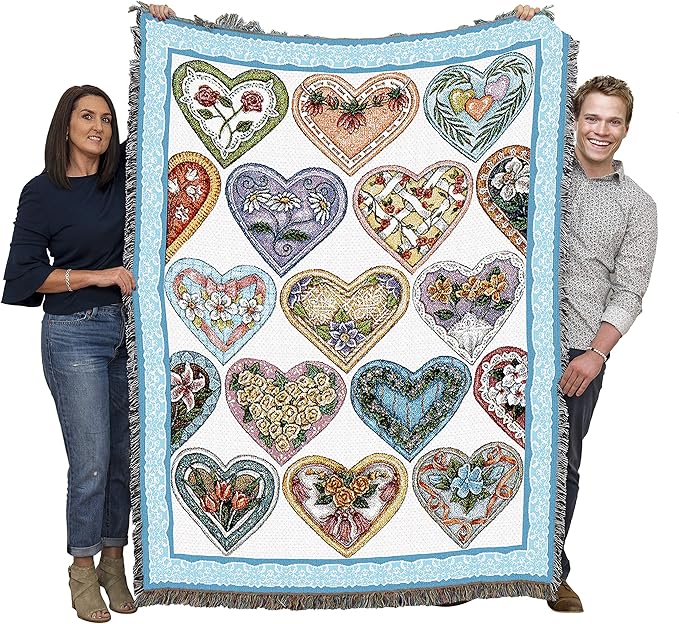 Pure Country Weavers Hearts to You Blanket by Judy Hand - Garden Floral Gift Tapestry Throw Woven from Cotton - Made in The USA (72x54)