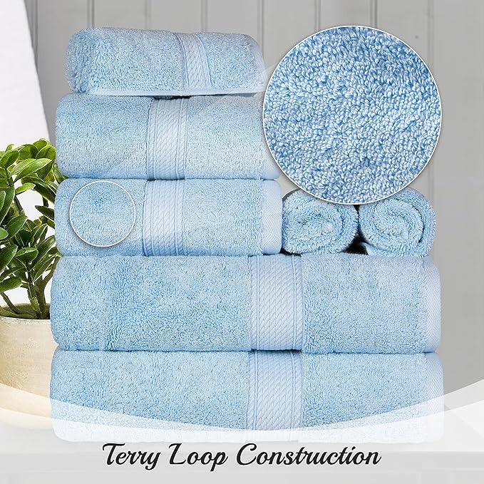 BNM Egyptian Cotton Heavyweight Towels, Ideal For Bathroom, Shower, Spa, 800 GSM Bath Towels, Highly-Absorbent, Luxury Bathroom Essentials, Soft Plush Home Basics, Bath Towel Set of 4, Light Blue