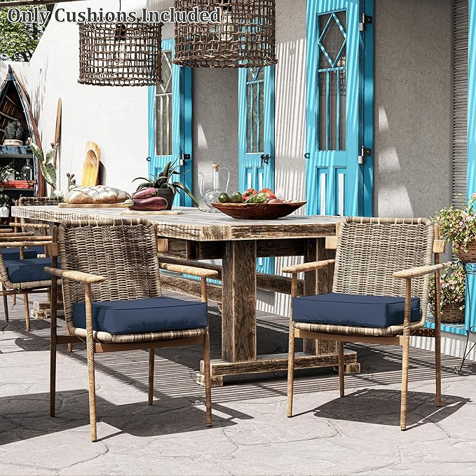 Patio Chair Cushions 19 X 19 X 4 Inch Waterproof Outdoor Seat Cushions for Patio Furniture, Outdoor Sofa Couch Pads with Ties & Handle, Set of 2, Navy Blue