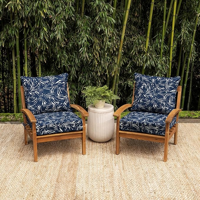 Arden earthFIBER Outdoor Deep Seat Cushion Set, 24 x 24, Rain-Proof, Fade Resistant, Deep Seat Bottom and Back Cushion for Chair, Sofa Navy Blue King Palm