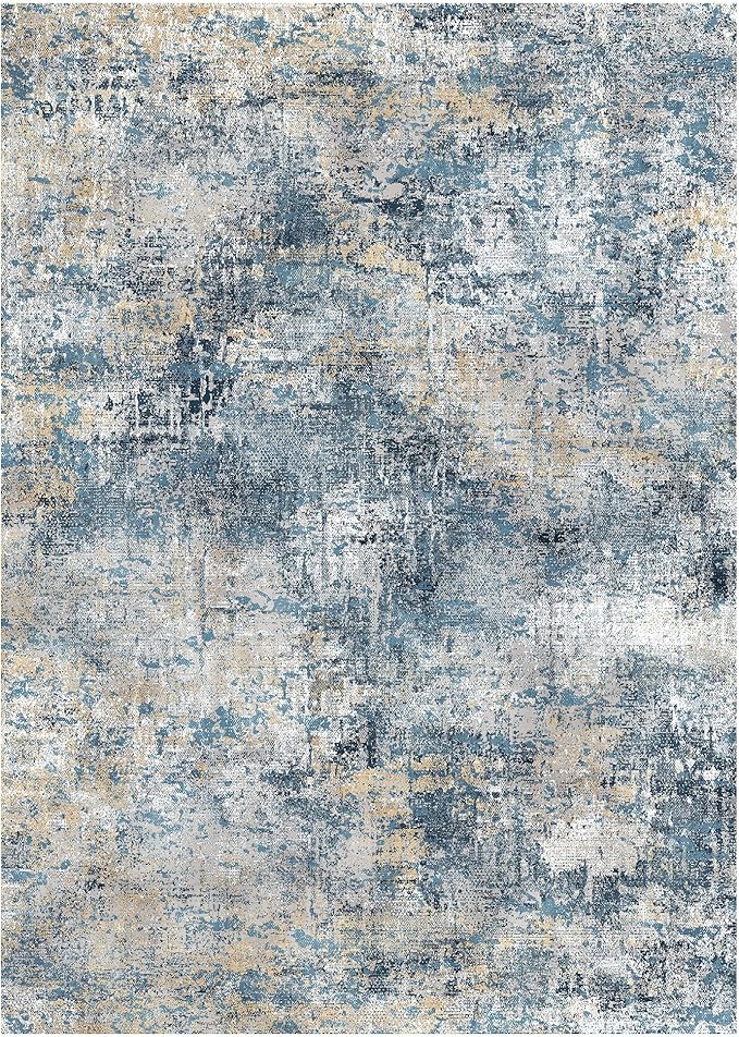 GENIMO Washable Area Rugs for Living Room Bedroom, 8x10 Modern Abstract Non Slip Rug, Low Pile Soft Contemporary Indoor Floor Carpet Cover for Dining Room Kitchen, Royal Blue