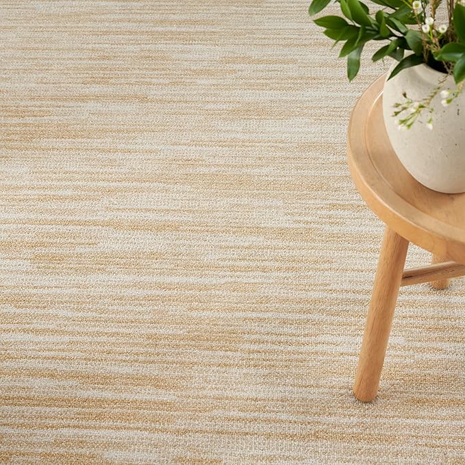 Nourison Home Essentials Indoor/Outdoor Ivory Gold 4' x Round Area Rug, Easy Cleaning, Non Shedding, Bed Room, Living Room, Dining Room, Backyard, Deck, Patio (4 Round)