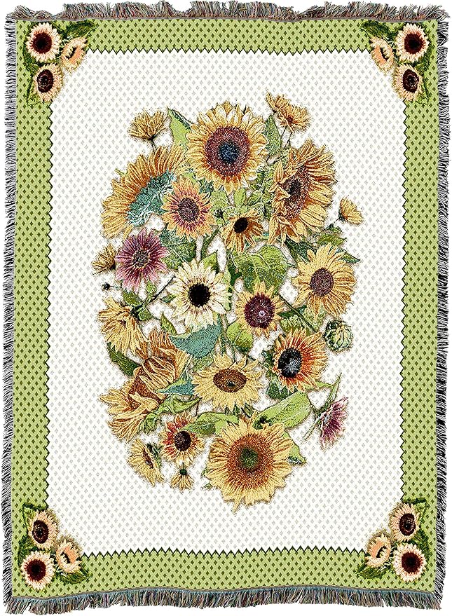 Pure Country Weavers Sunflower Garden Blanket by Judy Hand - Garden Floral Gift Tapestry Throw Woven from Cotton - Made in The USA (72x54)