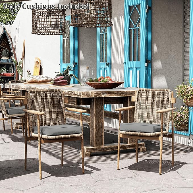Patio Chair Cushions 17 X 16 X 3 Inch Waterproof Outdoor Seat Cushions for Patio Furniture, Outdoor Sofa Couch Pads with Ties & Handle, Set of 2, Light Grey