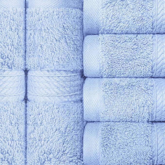 BLUENILEMILLS Premium Towel Collection, Egyptian Cotton Towels for Shower and Bathroom Assorted 6-Piece Face Towel Set, 13" x 13", Light Blue by Blue Nile Mills