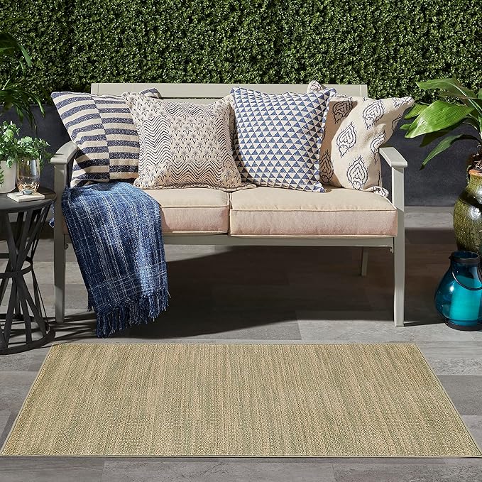 Nourison Home Essentials Indoor/Outdoor Green Gold 3' x 5' Area Rug, Easy Cleaning, Non Shedding, Bed Room, Living Room, Dining Room, Backyard, Deck, Patio (3x5)