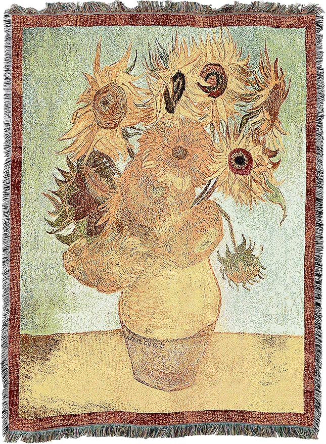 Pure Country Weavers Vase with Twelve Sunflowers Blanket by Vincent Van Gogh - Fine Art Gift Tapestry Throw Woven from Cotton - Made in The USA (72x54)